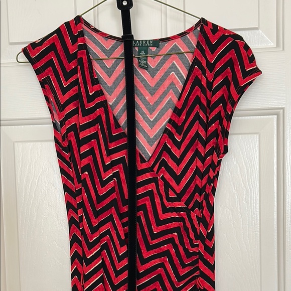 Lauren Ralph Lauren Red Midi Dress with V-Neck and Flutter Sleeves - Picture 2 of 11